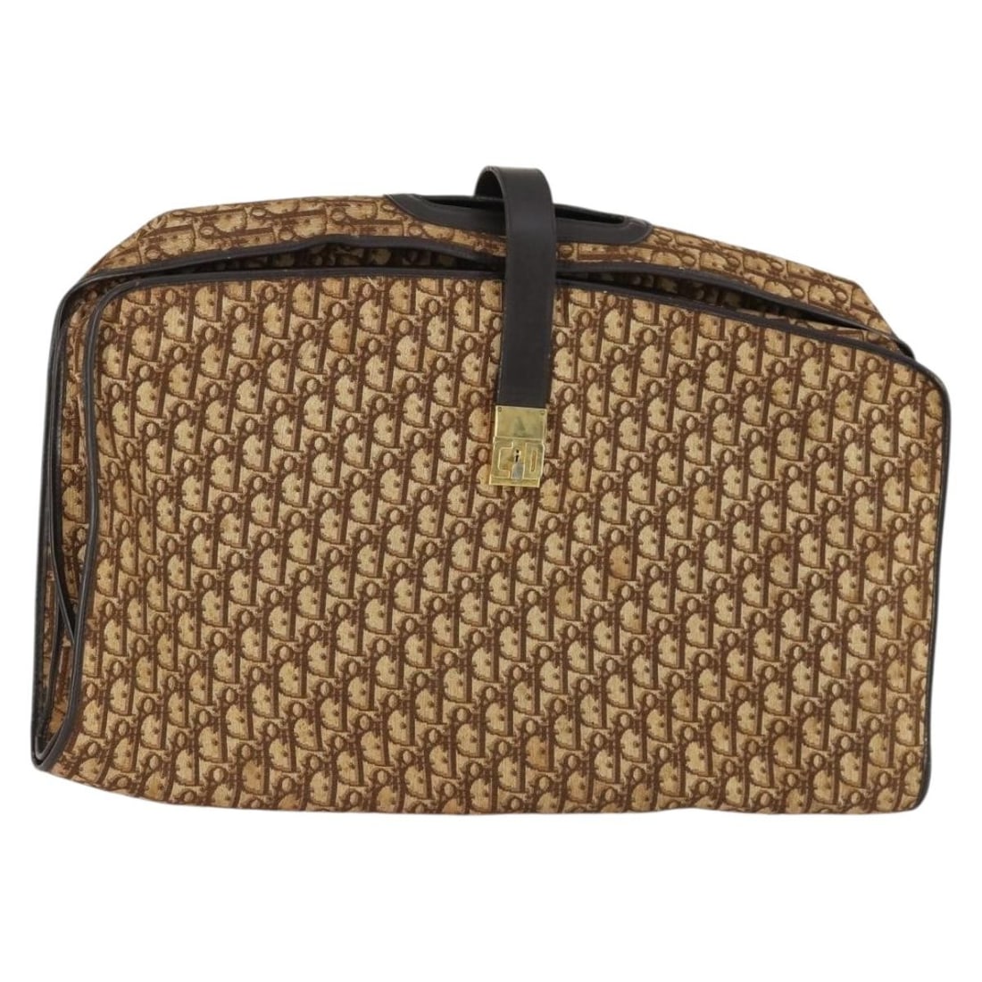 Christian Dior Trotter Garment Cover in Brown Gold Canvas: Christian Dior Trotter Garment Cover in Brown Gold Canvas Christian Dior garment cover in brown and gold Trotter canvas. This women's garment cover shows heavy use, including loss of shape, rubbing, s