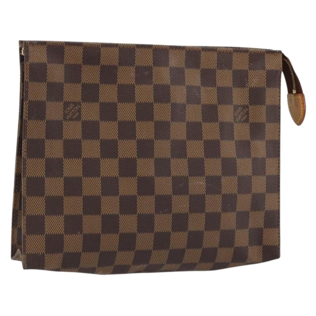 Louis Vuitton Damier Ebene Pouch N47543 26cm France: Louis Vuitton Damier Ebene Pouch N47543 26cm France This is a Louis Vuitton Damier Ebene Poche Toilette 26 pouch, crafted from signature Damier Ebene canvas. The pouch features a classic brown checker