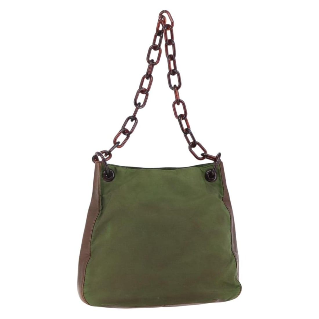 Authentic PRADA Khaki Nylon Chain Shoulder Bag Made in Italy: Authentic PRADA Khaki Nylon Chain Shoulder Bag Made in Italy This stylish PRADA Chain Shoulder Bag is crafted from durable nylon in a sophisticated khaki color. With a practical design, this shoulder 