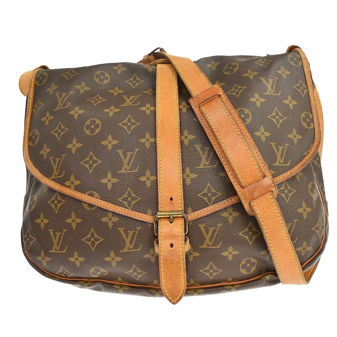Louis Vuitton Saumur 35 Monogram Crossbody Shoulder Bag M42254: Louis Vuitton Saumur 35 Monogram Crossbody Shoulder Bag M42254 Louis Vuitton Saumur 35 shoulder bag in Monogram canvas and leather, made in France. It features a buckle closure, crossbody strap, and a