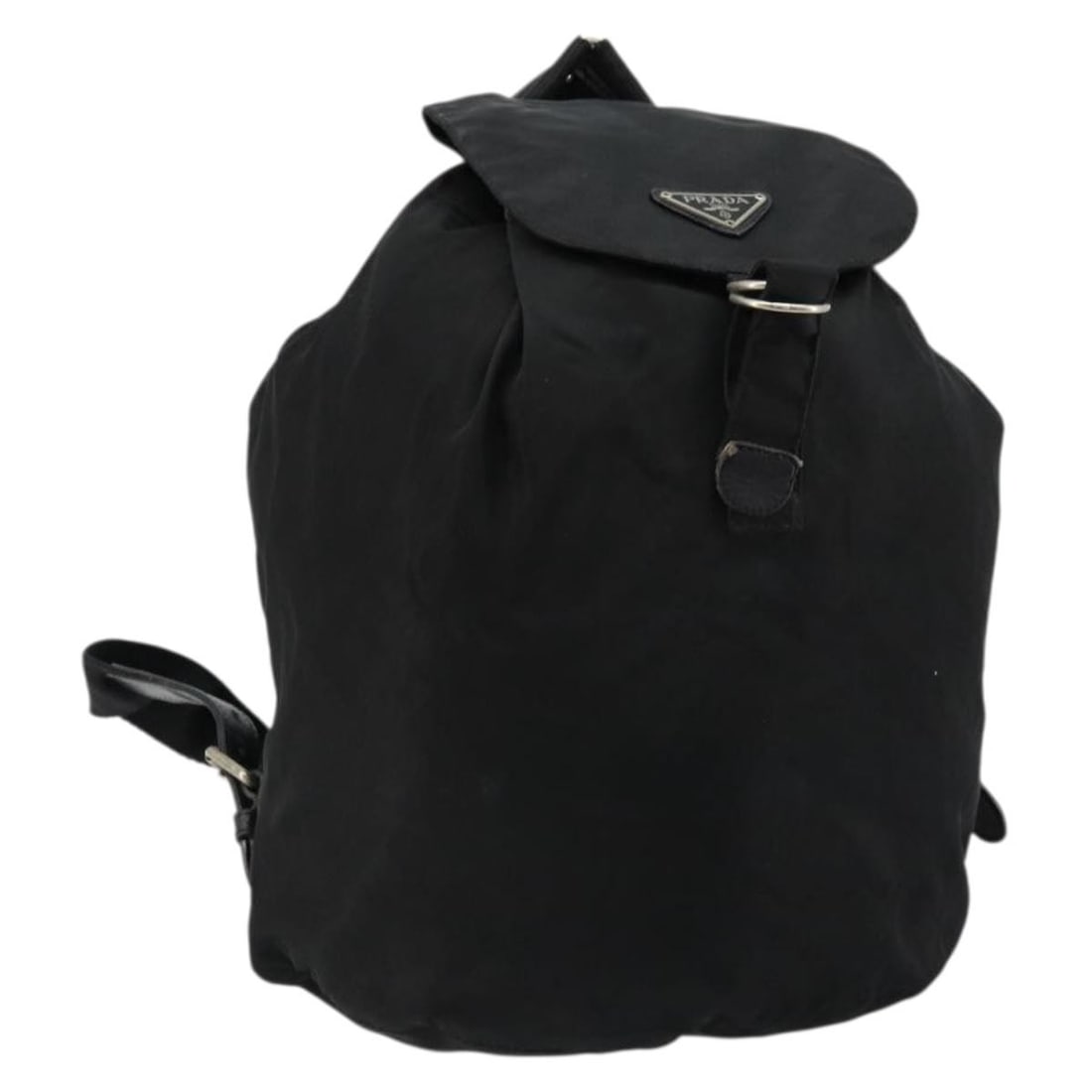 PRADA Nylon Backpack in Silver and Black: PRADA Nylon Backpack in Silver and Black Authentic Prada women's backpack in silver and black nylon, made in Italy. This backpack shows heavy use with visible wear throughout, including loss of shape,