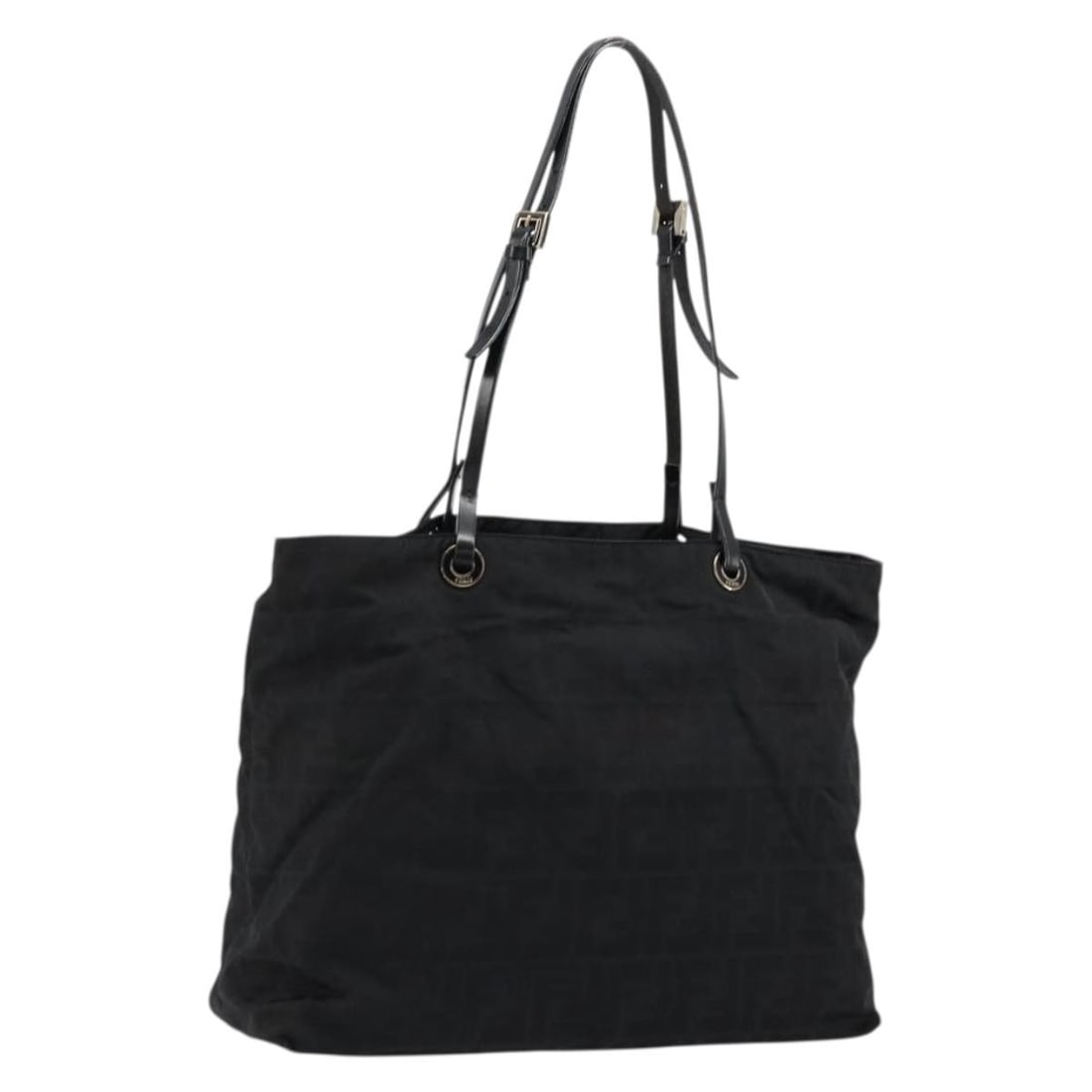 FENDI Zucca Nylon Canvas Black Silver Tote Bag: FENDI Zucca Nylon Canvas Black Silver Tote Bag This FENDI Zucca Canvas tote bag features a black and silver nylon exterior with Zucca canvas accents. The bag is designed for women and offers ample spa
