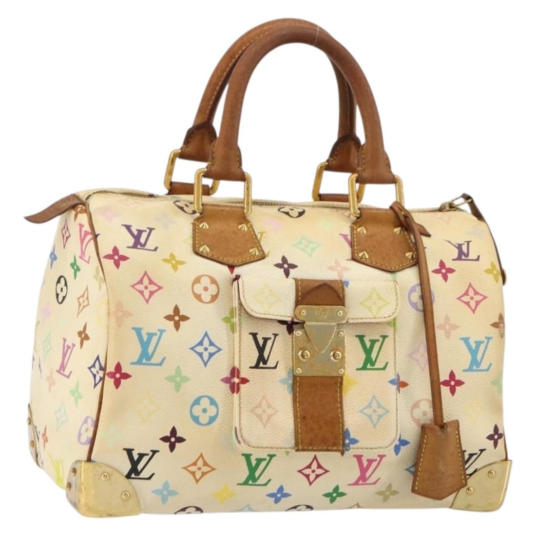 Louis Vuitton M92643 Speedy 30 White Monogram Multicolor Handbag: Louis Vuitton M92643 Speedy 30 White Monogram Multicolor Handbag Louis Vuitton Speedy 30 handbag in white Monogram Multicolor canvas. Made in France, this women's handbag includes 2 keys and a clochet