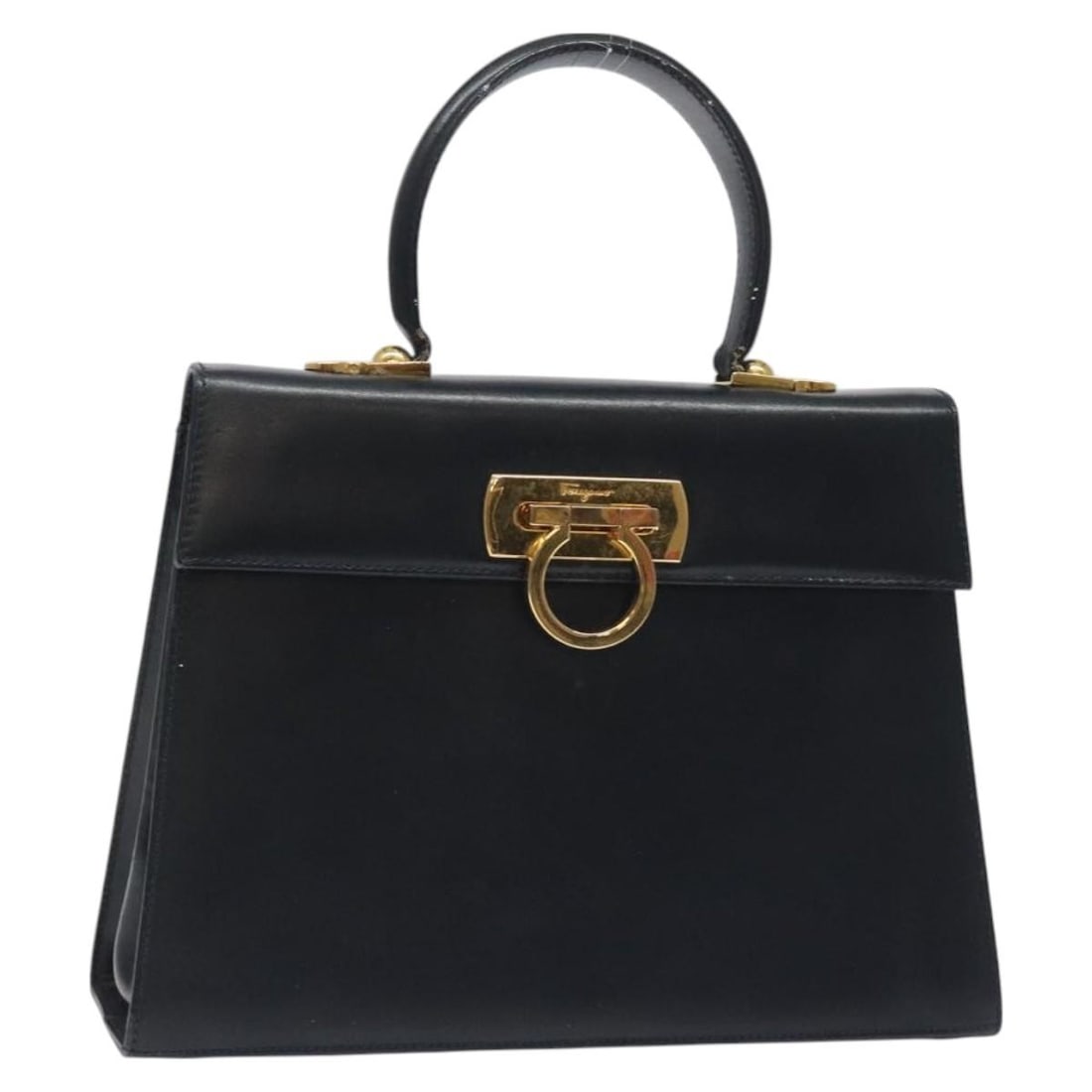 Salvatore Ferragamo Gancini black leather handbag silver tone Italy: Salvatore Ferragamo Gancini black leather handbag silver tone Italy Salvatore Ferragamo Gancini 2-way handbag in black leather with silver-tone accents. Made in Italy, this women's bag is offered with