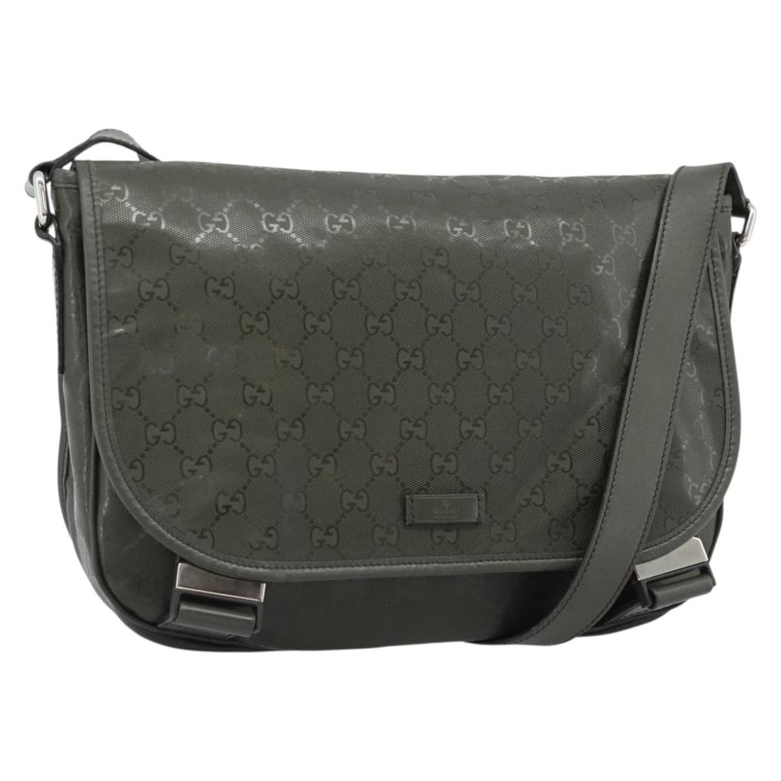 GUCCI 201732 GG Canvas PVC Leather Shoulder Bag Green Silver: GUCCI 201732 GG Canvas PVC Leather Shoulder Bag Green Silver Gucci shoulder bag in green and silver PVC leather with GG canvas. This women's bag is made in Italy and features an adjustable shoulder dr
