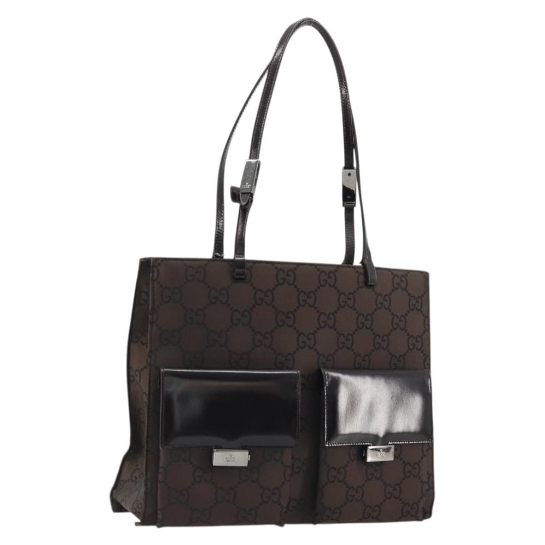 Gucci 002 1021 Brown GG Canvas Nylon Tote Bag Silver Tone: Gucci 002 1021 Brown GG Canvas Nylon Tote Bag Silver Tone A Gucci GG Canvas Tote Bag in brown and silver, made from nylon and GG canvas. This tote bag was made in Italy and is identified by product no