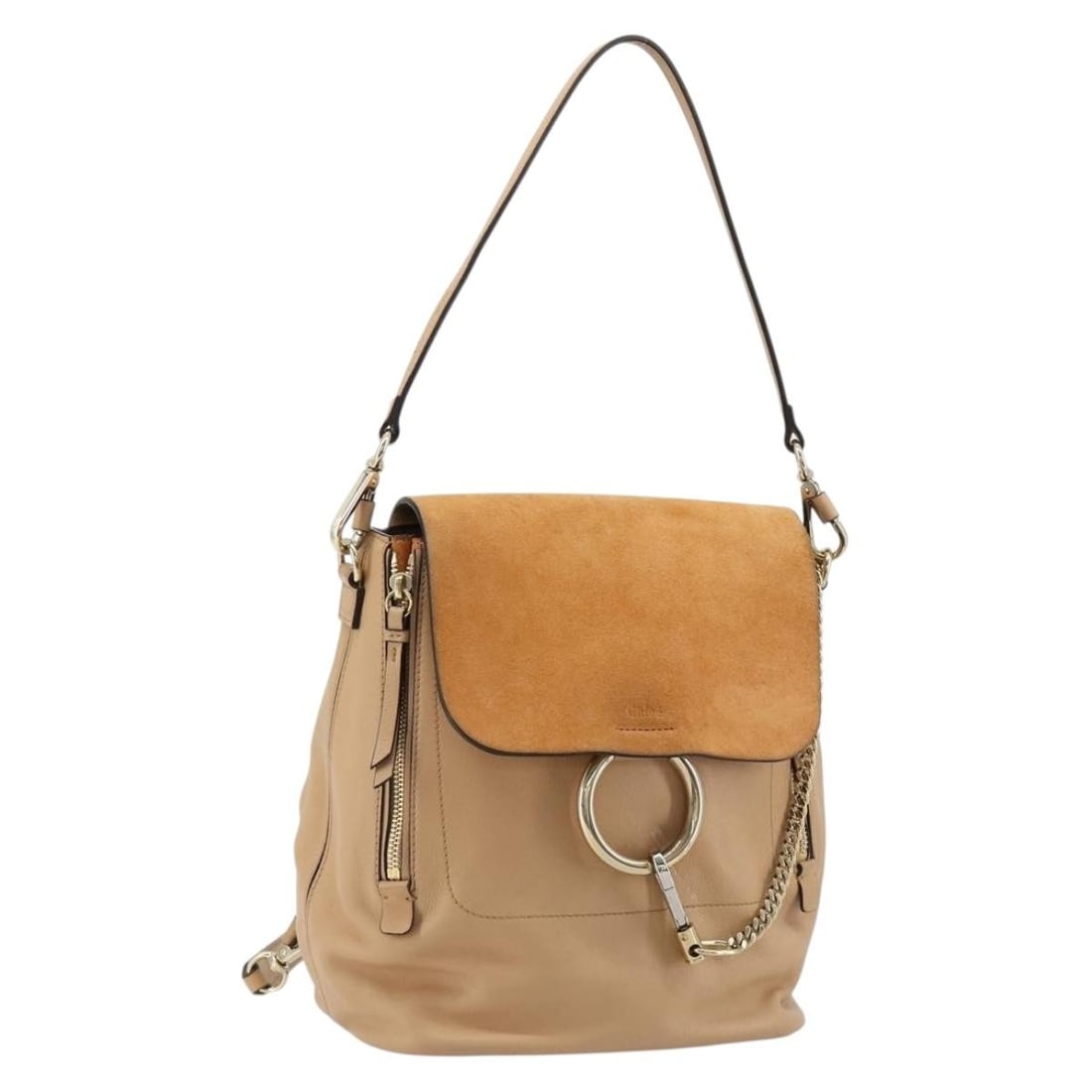 Chloe Fay Suede Backpack Beige Gold Tone Italy: Chloe Fay Suede Backpack Beige Gold Tone Italy Chloe Fay backpack in beige suede with gold-tone accents. Made in Italy, this backpack is described as heavily used with visible wear, including loss of 