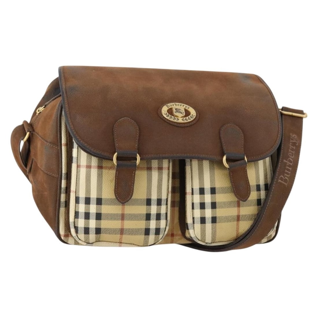 Burberrys Beige Gold PVC Shoulder Bag Nova Check Italy: Burberrys Beige Gold PVC Shoulder Bag Nova Check Italy This Burberrys Nova Check shoulder bag features a beige and gold PVC leather exterior with the iconic check pattern. Designed for women, the bag 