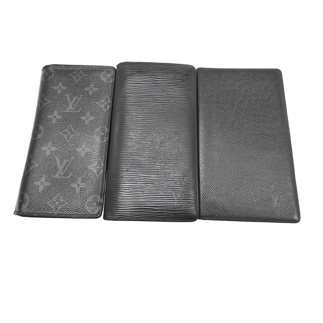 Louis Vuitton 3 Wallet Set in Black Taiga Epi Monogram Eclipse: Louis Vuitton 3 Wallet Set in Black Taiga Epi Monogram Eclipse Three-piece Louis Vuitton wallet set in black, featuring Taiga leather, Epi leather, and Monogram Eclipse materials with logo accents. Th