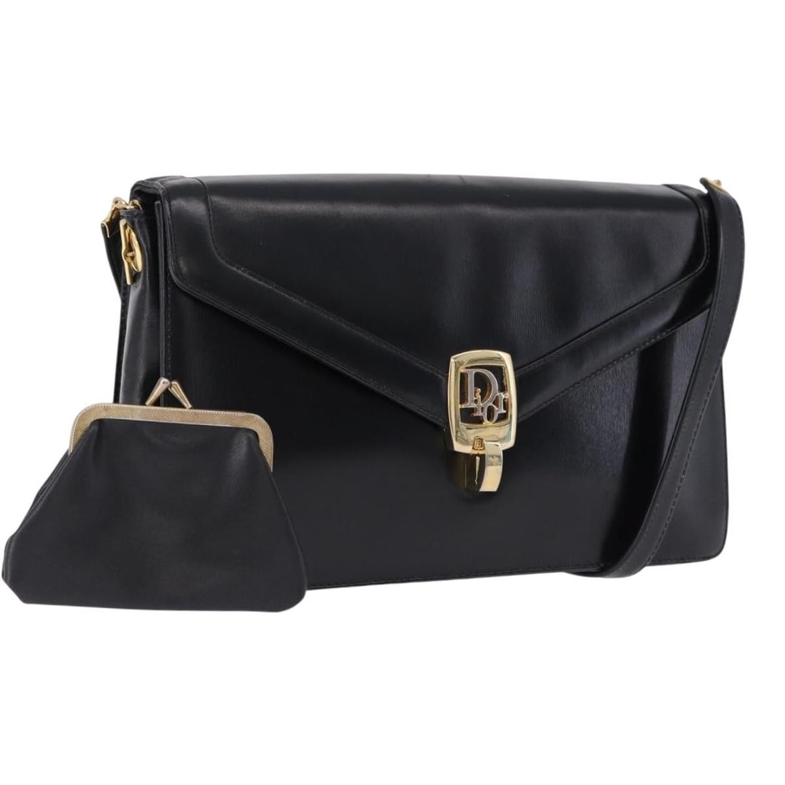 Christian Dior Leather Shoulder Bag Black with Pouch Gold Tone: Christian Dior Leather Shoulder Bag Black with Pouch Gold Tone Christian Dior shoulder bag in black leather with gold tone exterior details. Made in Italy, this women's bag measures approximately 26 c