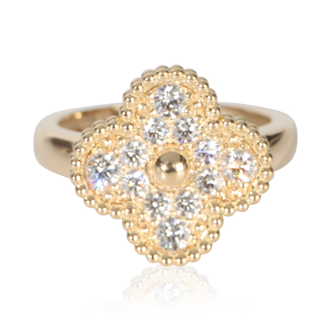 Van Cleef Arpels Vintage Alhambra Diamond 18k Yellow Gold Ring: Van Cleef Arpels Vintage Alhambra Diamond 18k Yellow Gold Ring This Van Cleef & Arpels Vintage Alhambra ring is expertly crafted in 18k yellow gold and features round brilliant white diamonds with a t