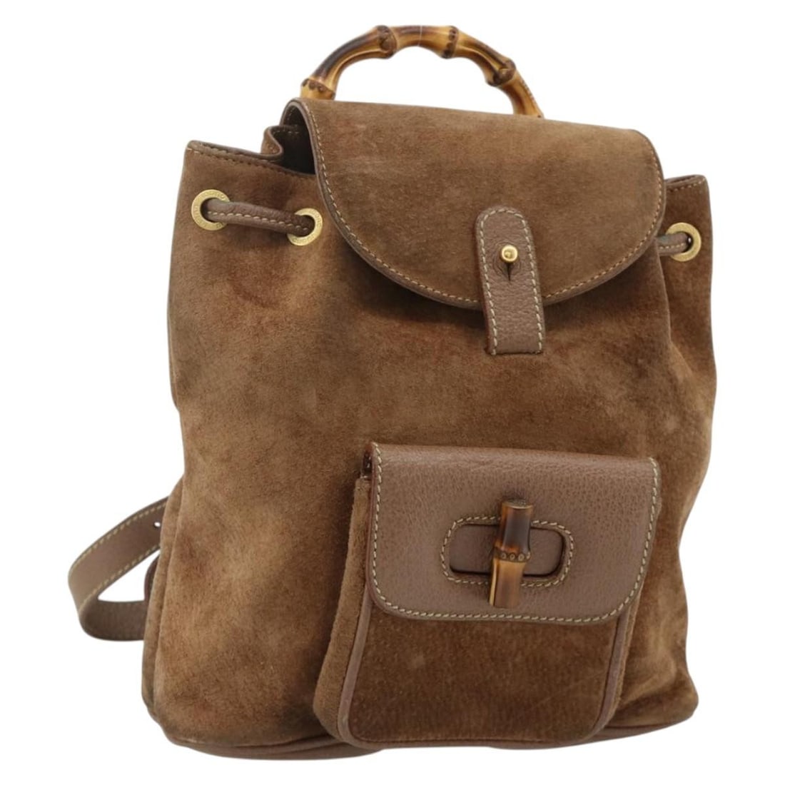 Gucci Bamboo Suede Brown Gold Backpack 003 3444 0030: Gucci Bamboo Suede Brown Gold Backpack 003 3444 0030 This GUCCI Bamboo Backpack is crafted from brown suede with gold accents, designed for women. Made in Italy, it features the iconic bamboo detail a