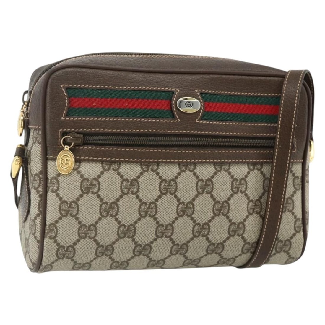 Gucci Sherry Line GG Supreme PVC Shoulder Bag Beige Gold 179865: Gucci Sherry Line GG Supreme PVC Shoulder Bag Beige Gold 179865 This GUCCI Sherry Line shoulder bag is crafted in PVC leather with GG canvas and finished in beige and gold. Made in Italy, it features 