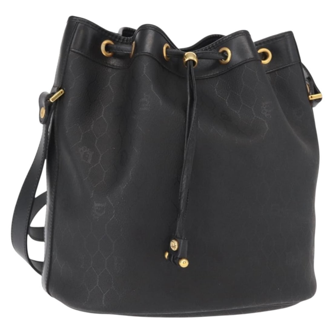 Christian Dior Honeycomb Black PVC Leather Shoulder Bag with Gold Accents: Christian Dior Honeycomb Black PVC Leather Shoulder Bag with Gold Accents This Christian Dior shoulder bag features a black and gold honeycomb canvas design with PVC leather accents. The bag offers a 
