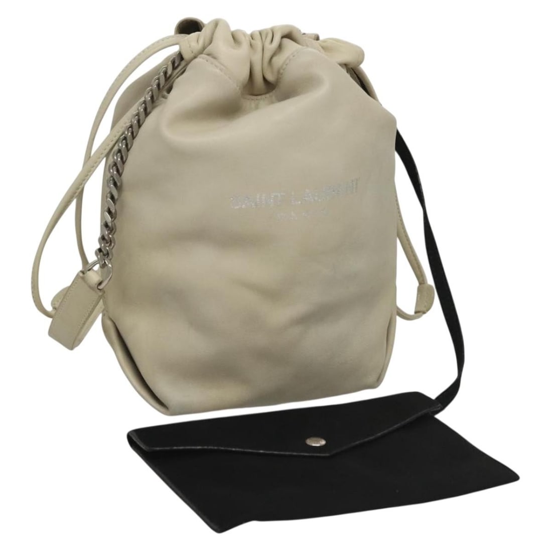 SAINT LAURENT Teddy Chain Small Leather Shoulder Bag White Silver: SAINT LAURENT Teddy Chain Small Leather Shoulder Bag White Silver Saint Laurent Chain Teddy small shoulder bag in leather with a white and silver colorway. Made in Italy, this women's shoulder bag com