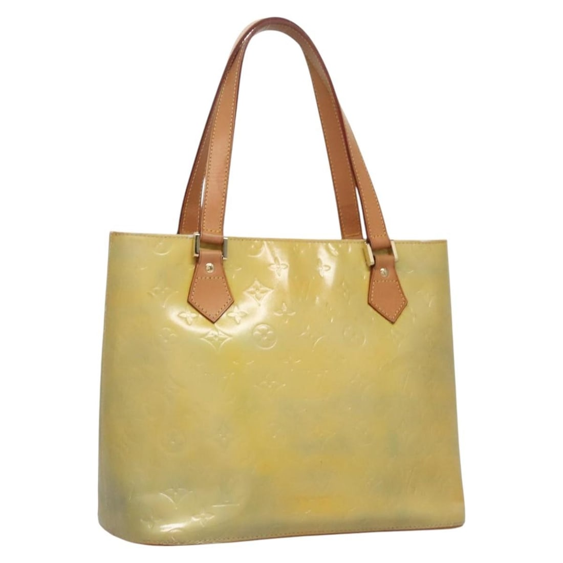 Monogram Vernis Houston Gris Patent Leather Handbag by Louis Vuitton M91053: Monogram Vernis Houston Gris Patent Leather Handbag by Louis Vuitton M91053 This Louis Vuitton Monogram Vernis Houston handbag in the Gris colorway features a patent leather exterior and is designed f