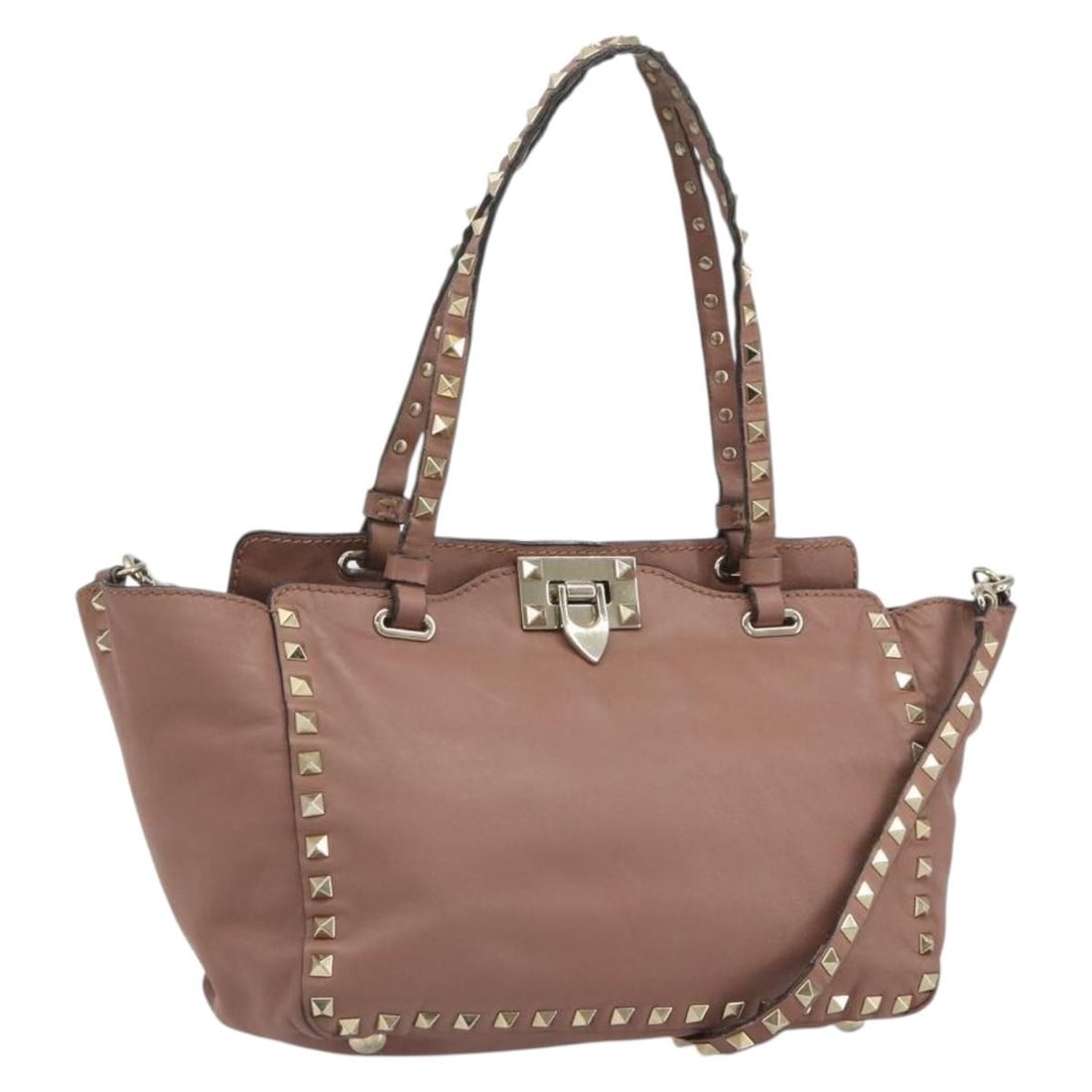 Valentino Leather 2 Way Tote Bag Pink Gold Shoulder Strap: Valentino Leather 2 Way Tote Bag Pink Gold Shoulder Strap Valentino tote bag in pink and gold leather, made in Italy, with a shoulder strap accessory. It features a 2-way design and shows heavy use wi