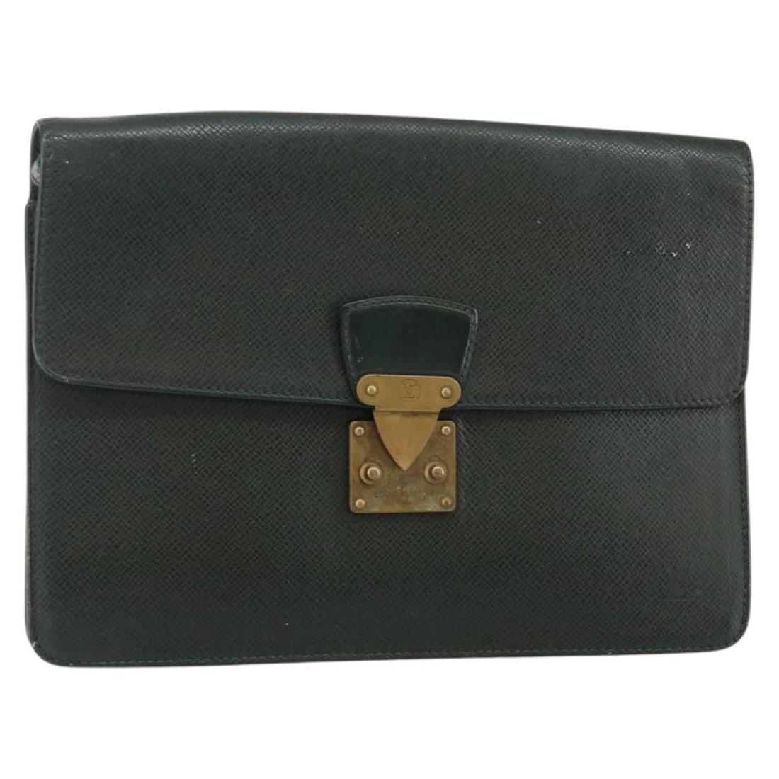 LOUIS VUITTON Taiga Leather Epicea Clutch Bag M30194: LOUIS VUITTON Taiga Leather Epicea Clutch Bag M30194 This LOUIS VUITTON Taiga Pochette Kourad Clutch Bag is a sophisticated accessory crafted from premium Taiga leather in a rich Epicea color. Measuri