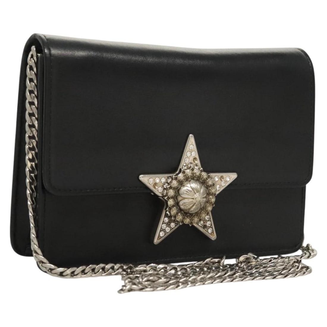 Miu Miu Leather Shoulder Bag Black Silver Chain Strap Italy: Miu Miu Leather Shoulder Bag Black Silver Chain Strap Italy A Miu Miu chain shoulder bag in black leather with silver-tone hardware. It features a shoulder bag style and was made in Italy. The bag is 