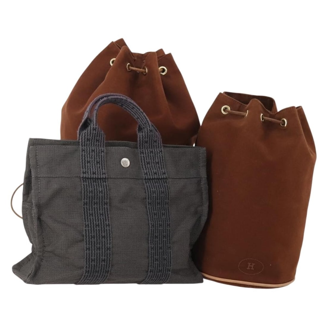 Hermes canvas shoulder bag trio gray brown France (1 of 18)