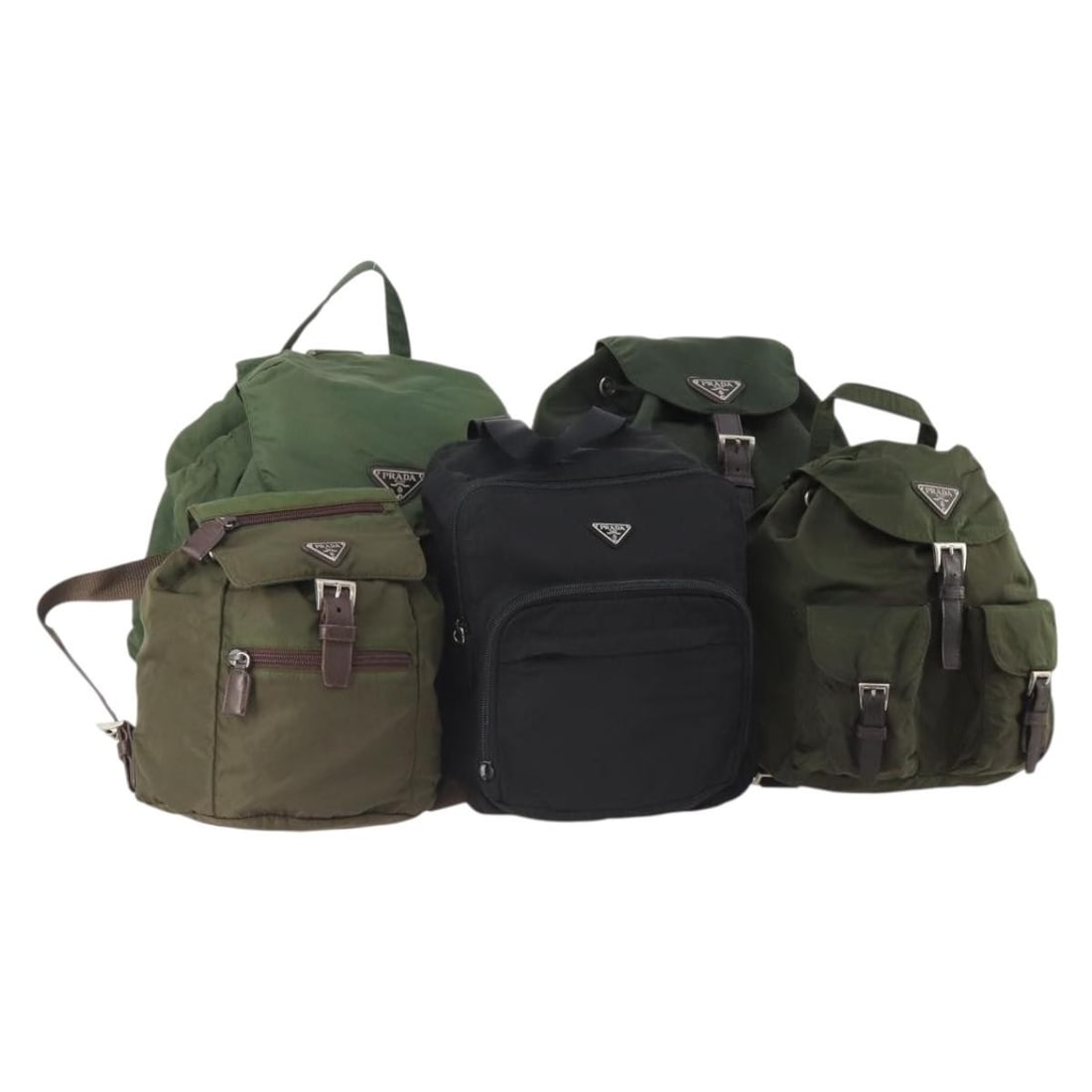 Set of 5 Prada nylon backpacks green black Italy: Set of 5 Prada nylon backpacks green black Italy Prada nylon backpack set in green and black, made in Italy. This special set is offered as the item shown in the photo only and does not include the or
