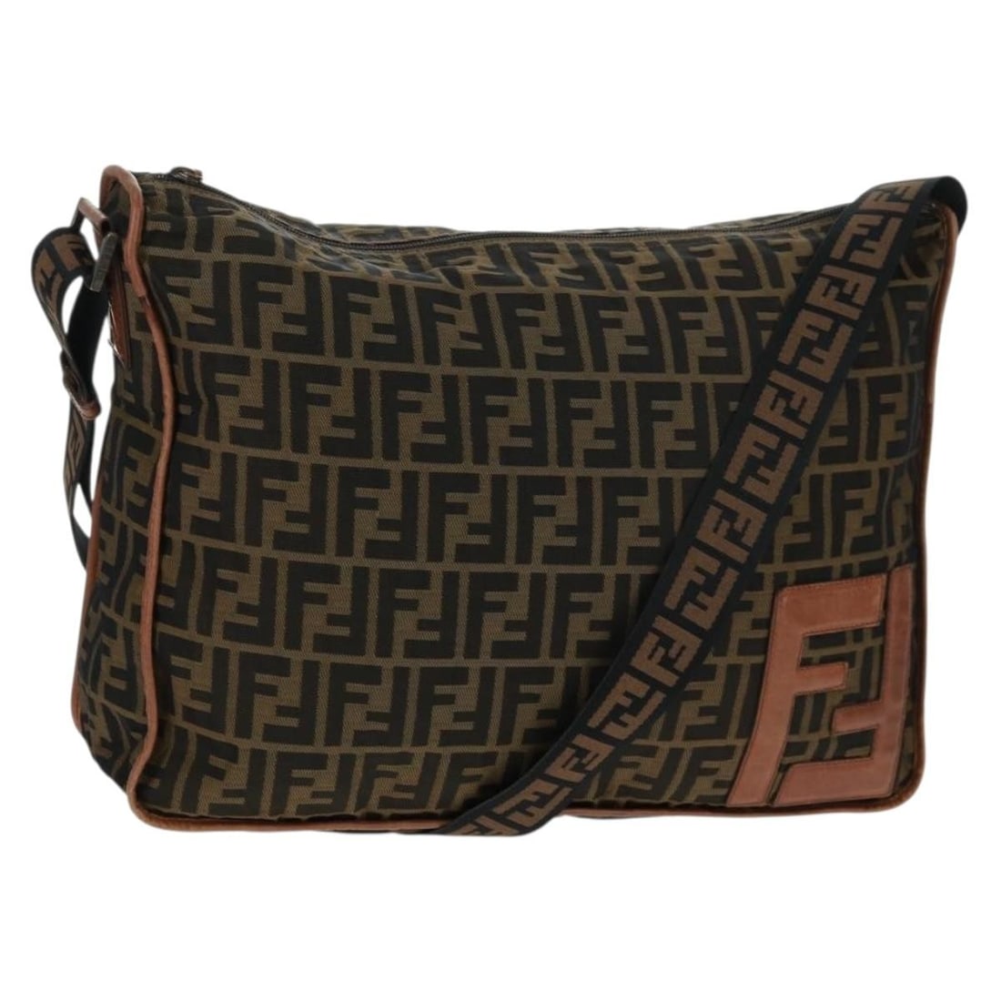 FENDI Zucca Canvas Shoulder Bag in Brown and Black: FENDI Zucca Canvas Shoulder Bag in Brown and Black Authentic Fendi shoulder bag in brown and black Zucca canvas, made in France. This women's bag features an adjustable shoulder strap and a spacious s