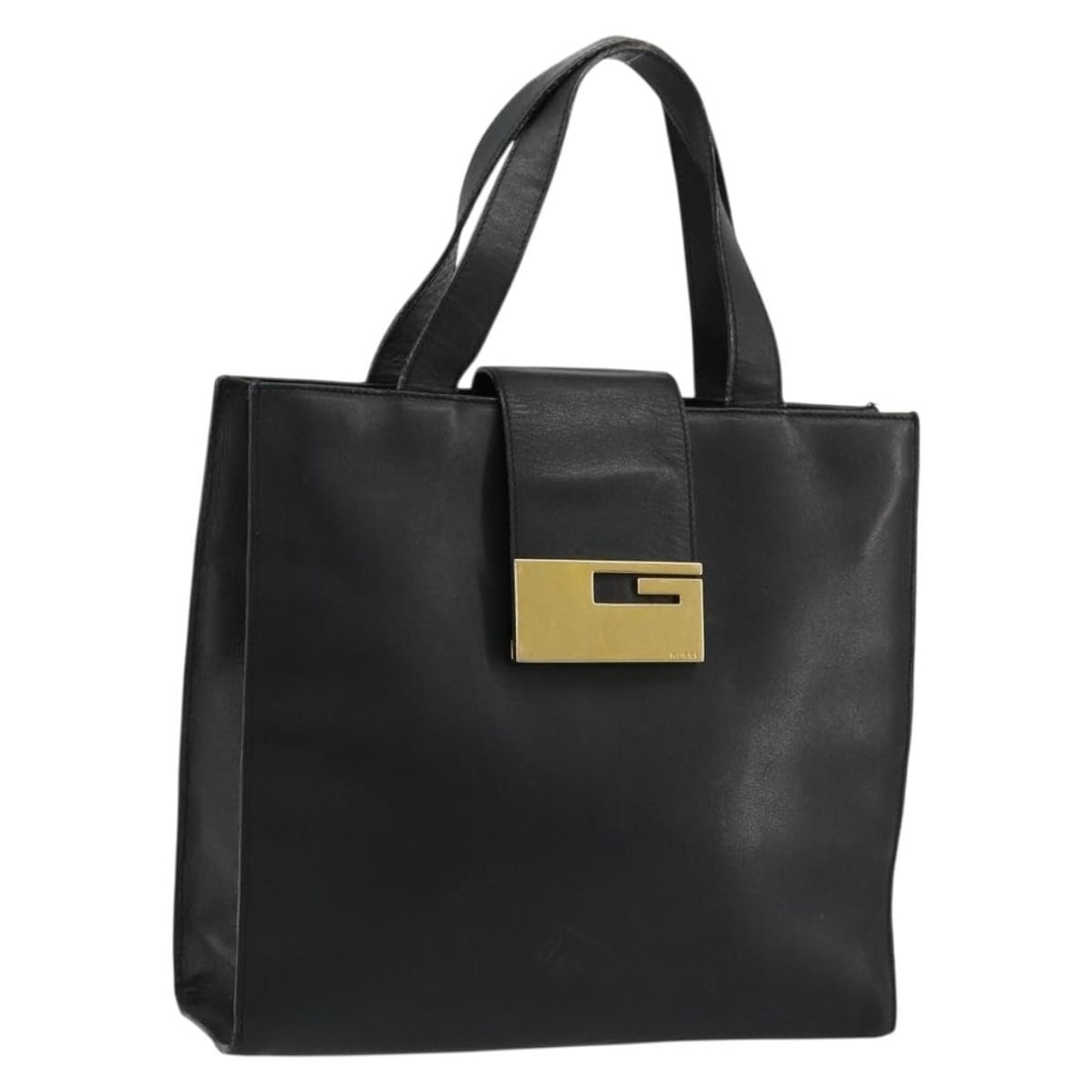 Gucci Black Leather Handbag Gold Tone 002 0347 200110: Gucci Black Leather Handbag Gold Tone 002 0347 200110 Gucci leather hand bag in black and gold, made in Italy. The bag measures approximately W28 cm x H25 cm x D8 cm, with a handle drop of approximate