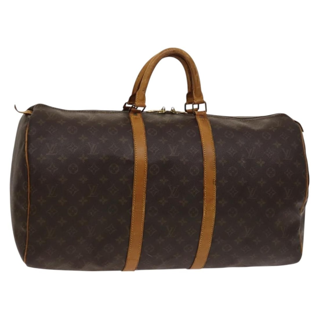 Louis Vuitton M41426 Keepall 50 Monogram Canvas Boston Bag: Louis Vuitton M41426 Keepall 50 Monogram Canvas Boston Bag Louis Vuitton Keepall 50 Boston bag in Monogram canvas. This heavily used bag shows visible wear throughout, including an out-of-shape exteri