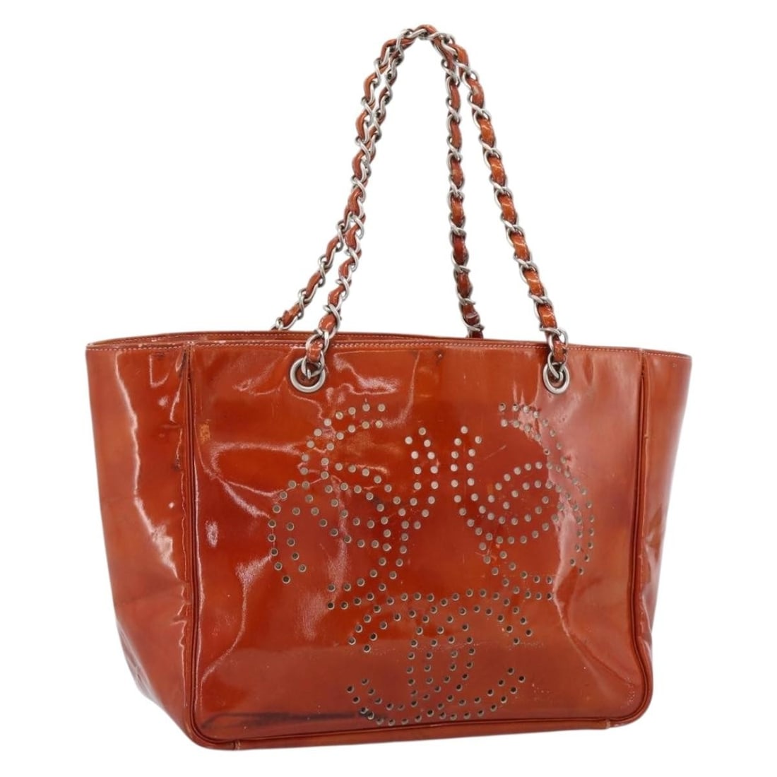 CHANEL Triple Coco Patent Leather Tote Bag Orange Silver: CHANEL Triple Coco Patent Leather Tote Bag Orange Silver A CHANEL Triple Coco Chain Tote Bag in orange patent leather with silver-tone CC hardware. This tote bag was made in Italy and includes the ite