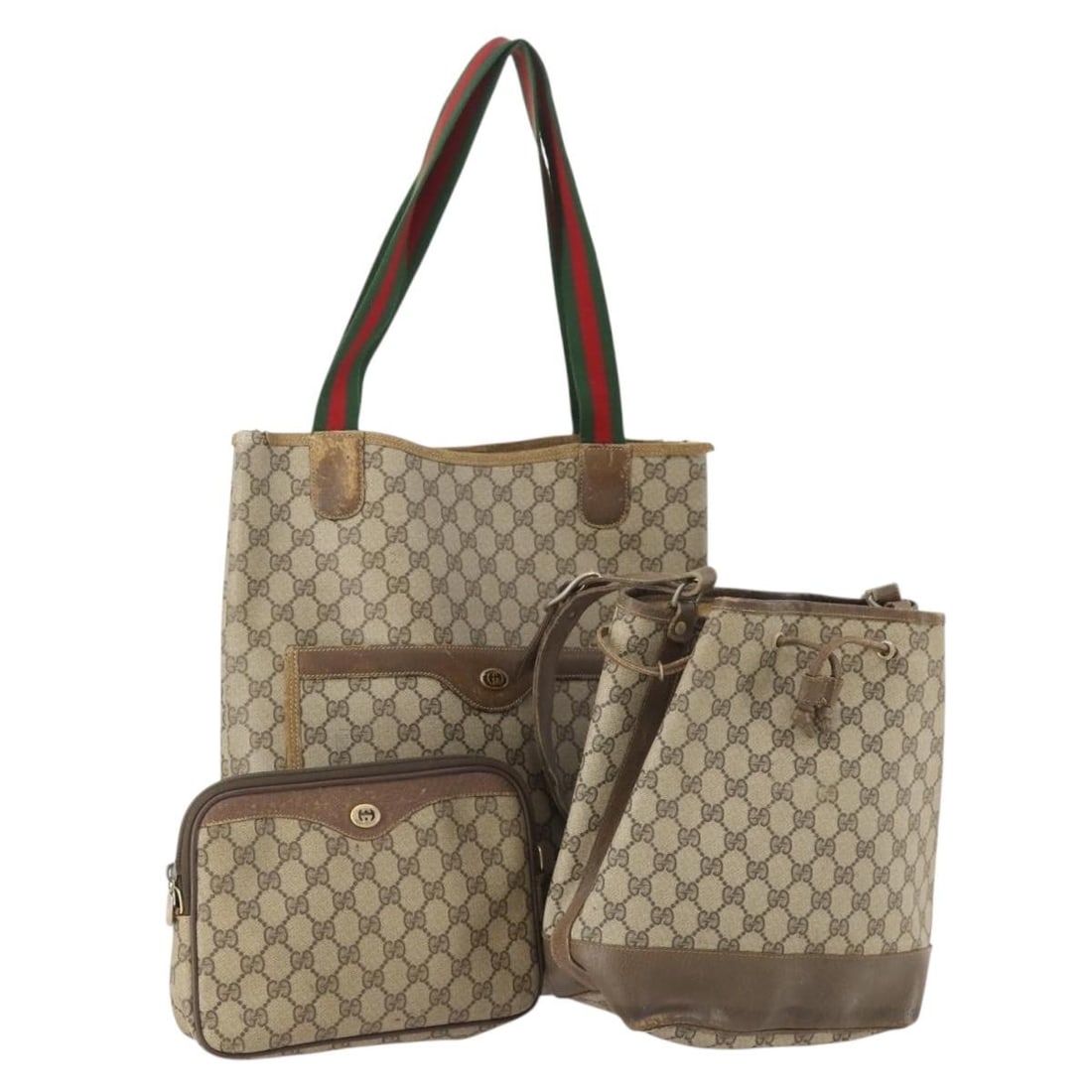 Gucci Sherry Line beige PVC leather tote set of 3: Gucci Sherry Line beige PVC leather tote set of 3 This is a Gucci GG Supreme Web Sherry Line tote bag set crafted from beige PVC leather and GG canvas. Made in Italy, these women's tote bags are desig