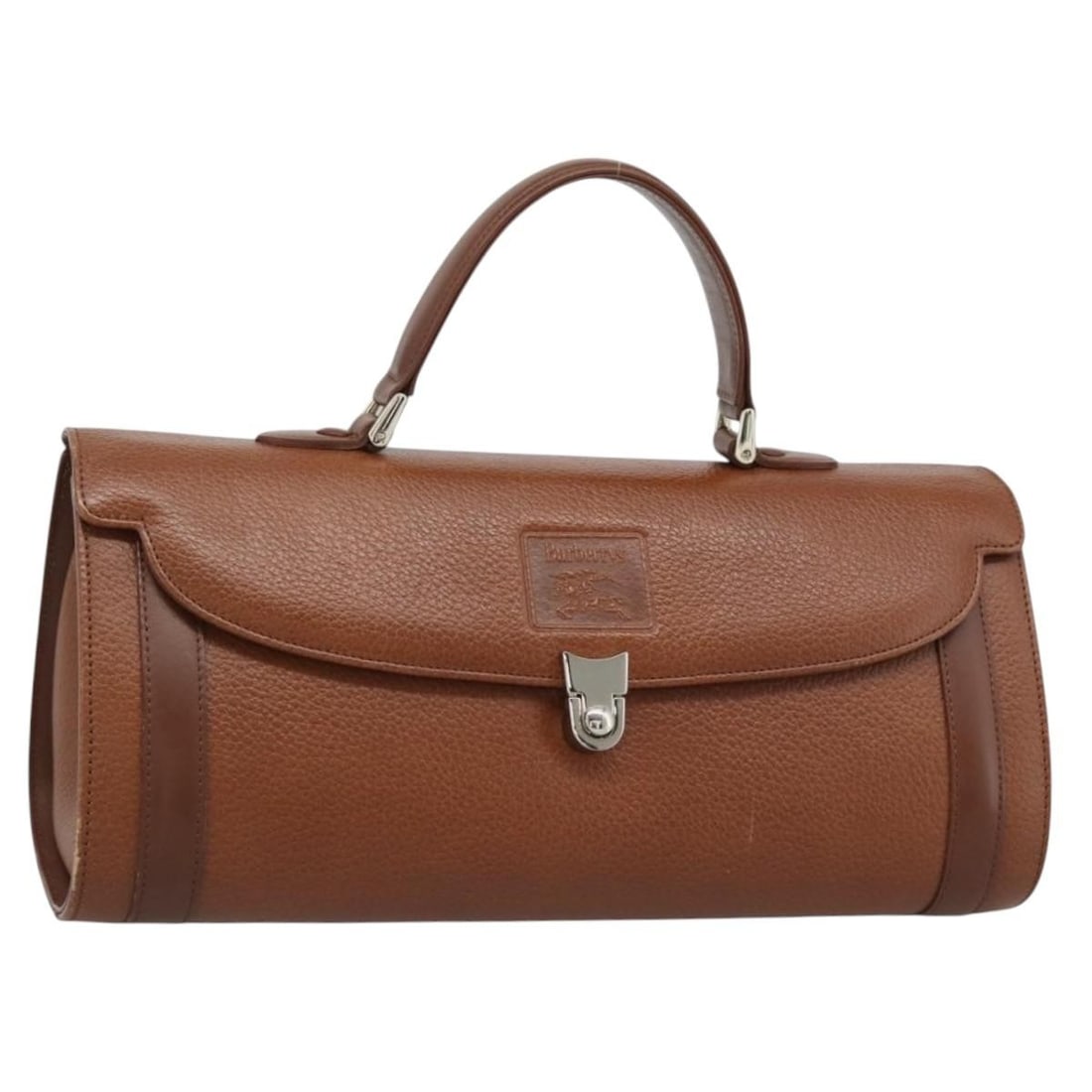 Burberrys Brown Leather Handbag Gold Tone Hardware: Burberrys Brown Leather Handbag Gold Tone Hardware Brown leather hand bag with gold-tone hardware. The item is in heavily used condition with visible rubbing, partial staining, slight scratches on the