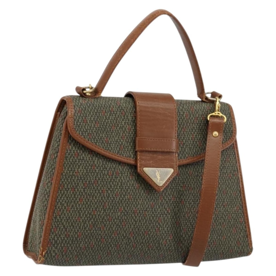 Saint Laurent khaki gold coated canvas shoulder bag with strap: Saint Laurent khaki gold coated canvas shoulder bag with strap This SAINT LAURENT women's handbag is crafted from durable coated canvas in khaki and gold tones. Designed for versatility, it features b