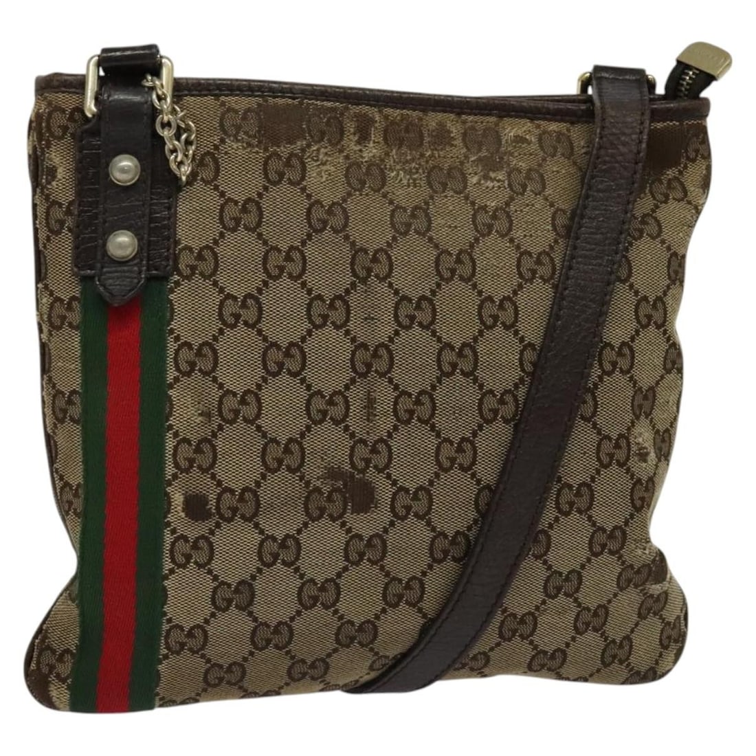 GUCCI GG Canvas Sherry Line Shoulder Bag Beige Gold Red 144388 Auth: GUCCI GG Canvas Sherry Line Shoulder Bag Beige Gold Red 144388 Auth This GUCCI GG Canvas Web Sherry Line Shoulder Bag combines elegance with practicality. Crafted from durable GG Canvas in a stylish b
