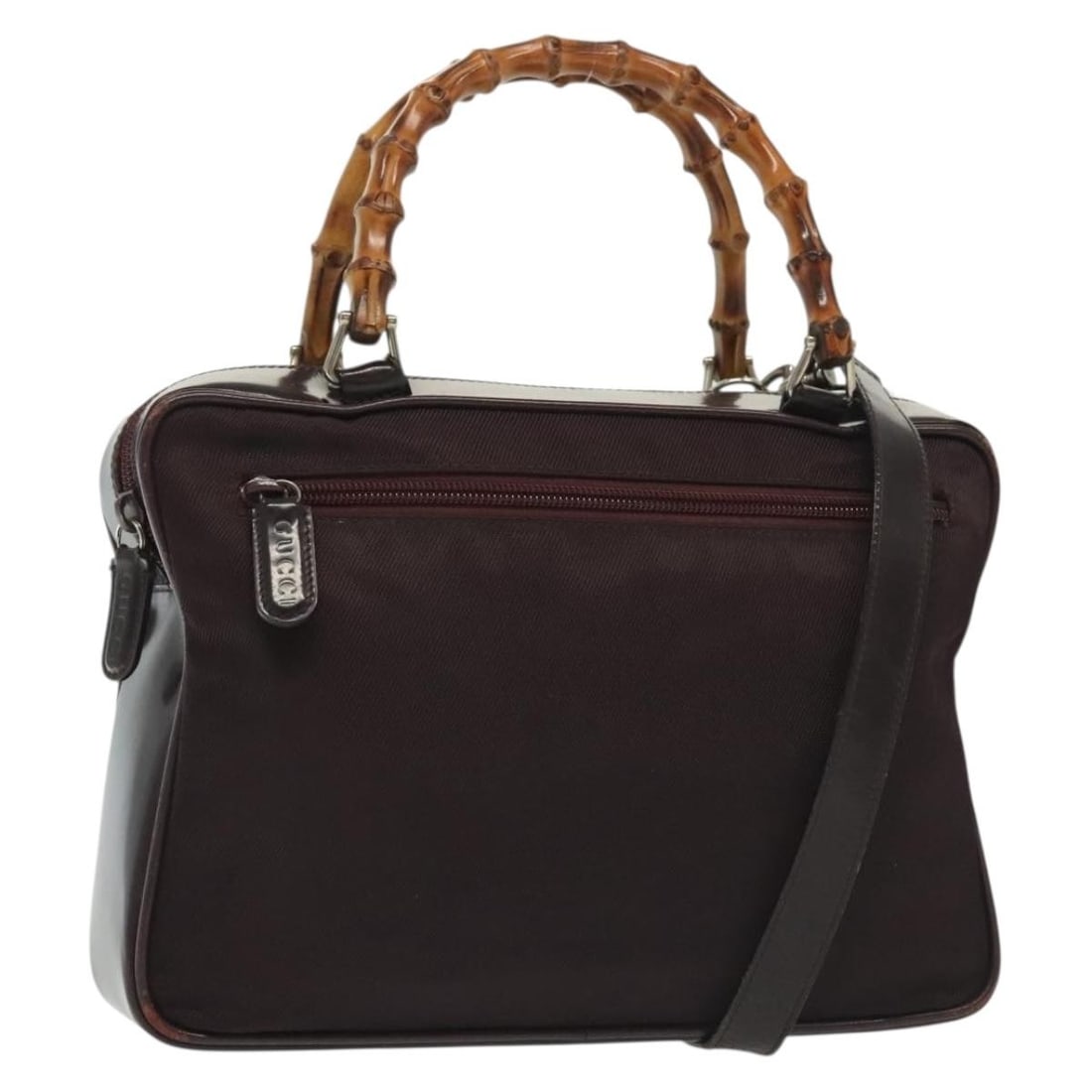 GUCCI 000 0538 Bamboo Hand Bag Nylon Black Silver Authentic: GUCCI 000 0538 Bamboo Hand Bag Nylon Black Silver Authentic This authentic GUCCI Bamboo Hand Bag showcases a stylish design in durable nylon, featuring a chic black and silver color scheme. Crafted in