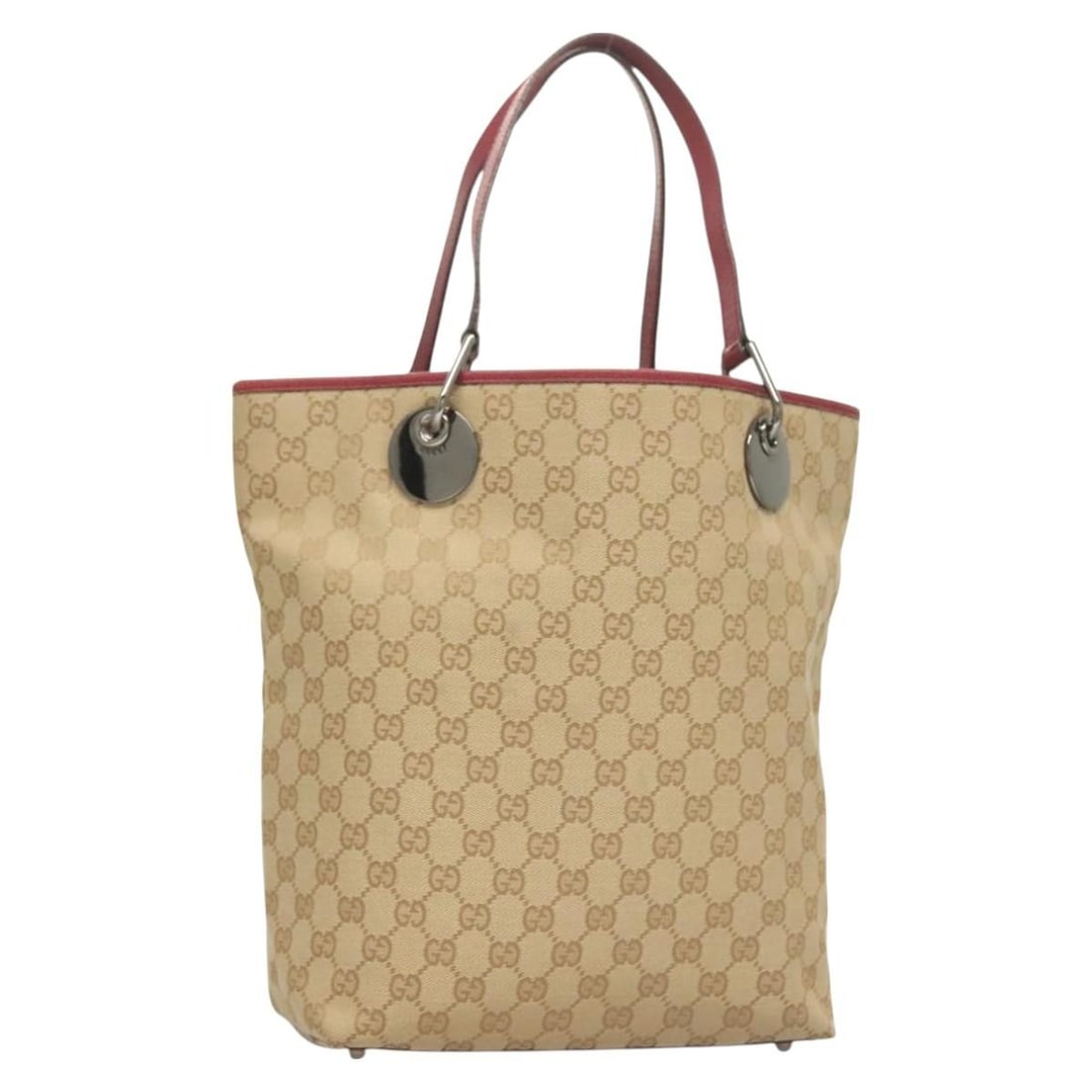 Gucci 120836 Beige Silver GG Canvas Womens Tote: Gucci 120836 Beige Silver GG Canvas Womens Tote Gucci tote bag in beige and silver GG canvas, made in Italy. This women's bag has a heavily used condition with visible wear throughout, including shape