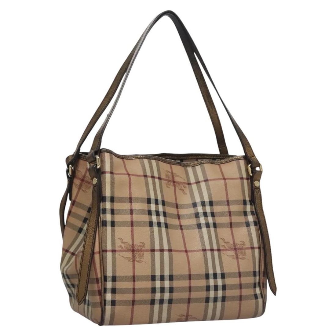 Burberry Nova Check Beige Brown Gold PVC Leather Shoulder Bag with Pouch: Burberry Nova Check Beige Brown Gold PVC Leather Shoulder Bag with Pouch This is a Burberry Nova Check shoulder bag crafted from beige and brown PVC leather with gold-tone accents. Designed for women,