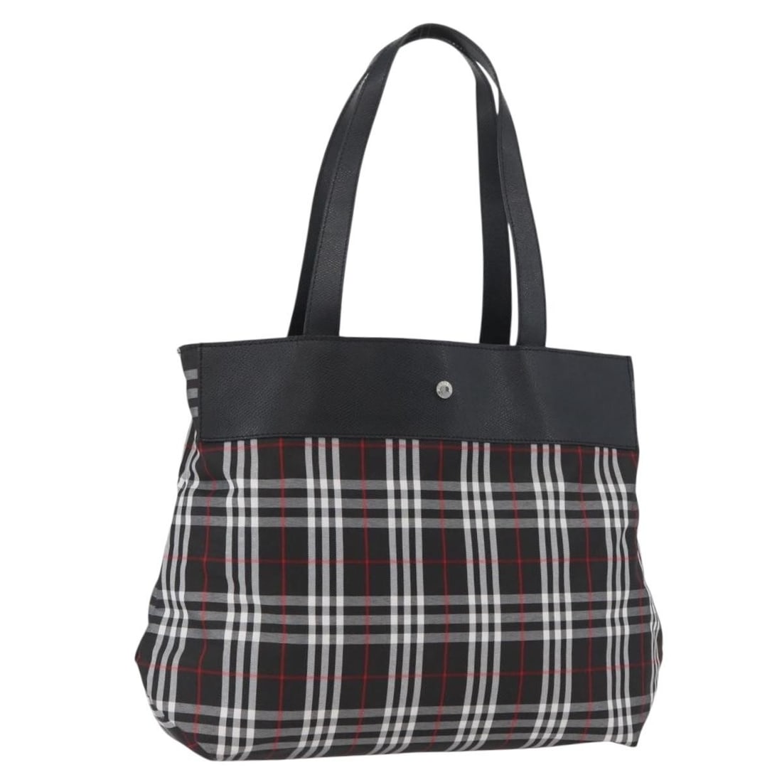 Burberry Black Silver Nylon Nova Check Tote Bag Italy: Burberry Black Silver Nylon Nova Check Tote Bag Italy This BURBERRY Nova Check tote bag is crafted from durable nylon in black and silver tones. Designed for women, it features dual handles with an ap