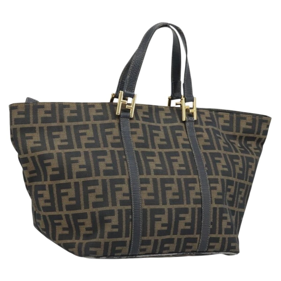 Fendi Zucca Canvas Womens Handbag Black Brown Gold Italy: Fendi Zucca Canvas Womens Handbag Black Brown Gold Italy FENDI Zucca Canvas Hand Bag in black, brown, and gold, made in Italy and designed for women. The bag measures approximately 27 cm W x 24 cm H x