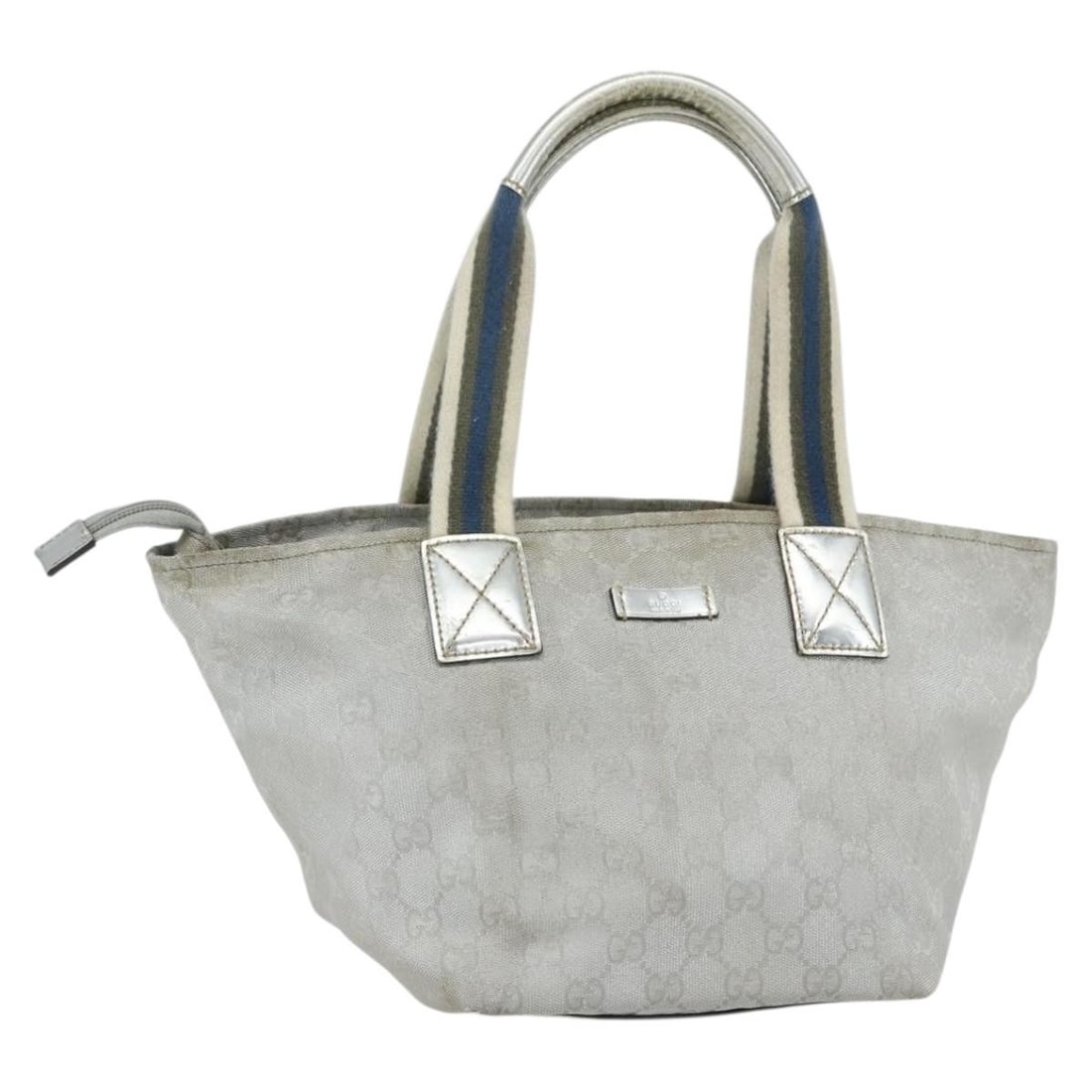 GUCCI Silver GG Canvas Sherry Line Hand Bag 131228 Auth: GUCCI Silver GG Canvas Sherry Line Hand Bag 131228 Auth Introducing the GUCCI GG Canvas Sherry Line Hand Bag, a stylish accessory crafted in Italy. This exquisite handbag features a silver GG canvas e
