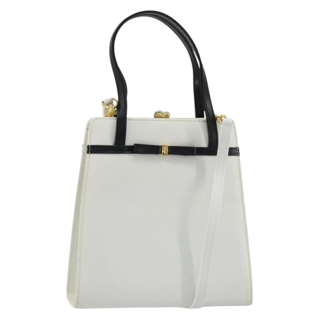 Salvatore Ferragamo Vala 2way Leather Handbag White Gold Strap: Salvatore Ferragamo Vala 2way Leather Handbag White Gold Strap Salvatore Ferragamo Vala 2-way handbag in white and gold leather. This women's bag includes a shoulder strap and can be carried by hand o