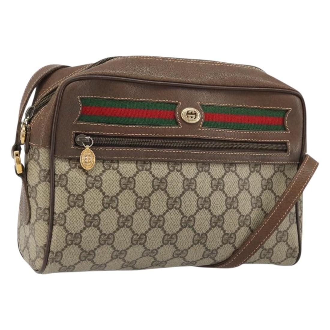 Gucci Sherry Line GG Supreme PVC Shoulder Bag Beige Gold: Gucci Sherry Line GG Supreme PVC Shoulder Bag Beige Gold Gucci GG Supreme Web Sherry Line shoulder bag in beige and gold, made from PVC leather and GG canvas. It measures approximately W25 x H16 x D7 