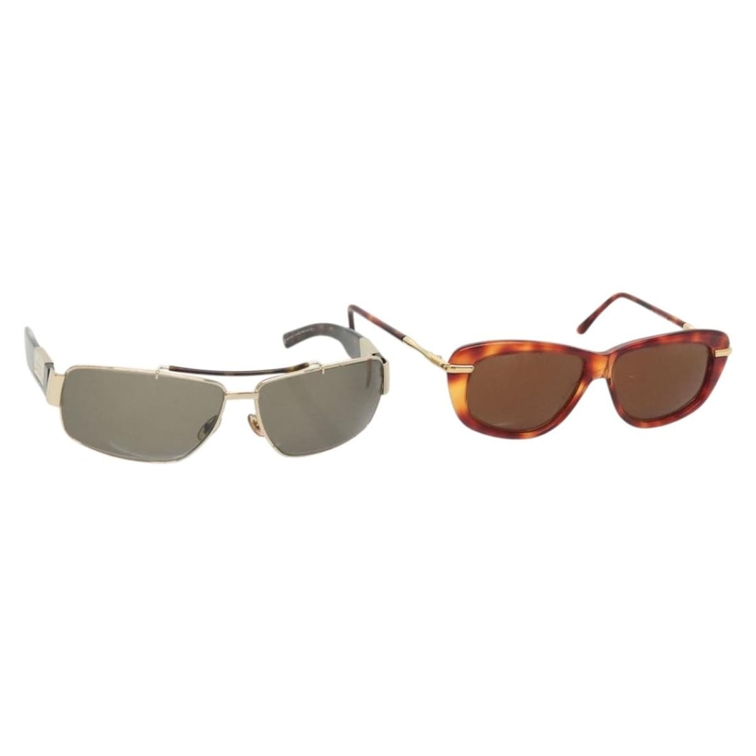 Set of 2 Gucci womens plastic sunglasses brown black with case: Set of 2 Gucci womens plastic sunglasses brown black with case Authentic Gucci women's sunglasses set in brown and black plastic with metal accents. Includes a sunglass case. Made in Italy. Condition 