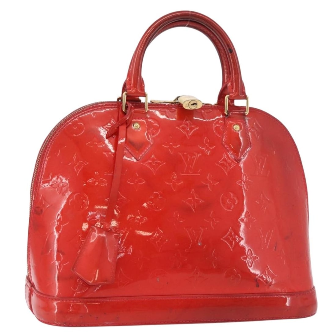 Louis Vuitton Alma PM Vernis Rouge Grunadine Patent Leather Handbag: Louis Vuitton Alma PM Vernis Rouge Grunadine Patent Leather Handbag This Louis Vuitton Vernis Alma PM handbag in Rouge Grunadine is crafted from patent leather and features a structured silhouette. Th