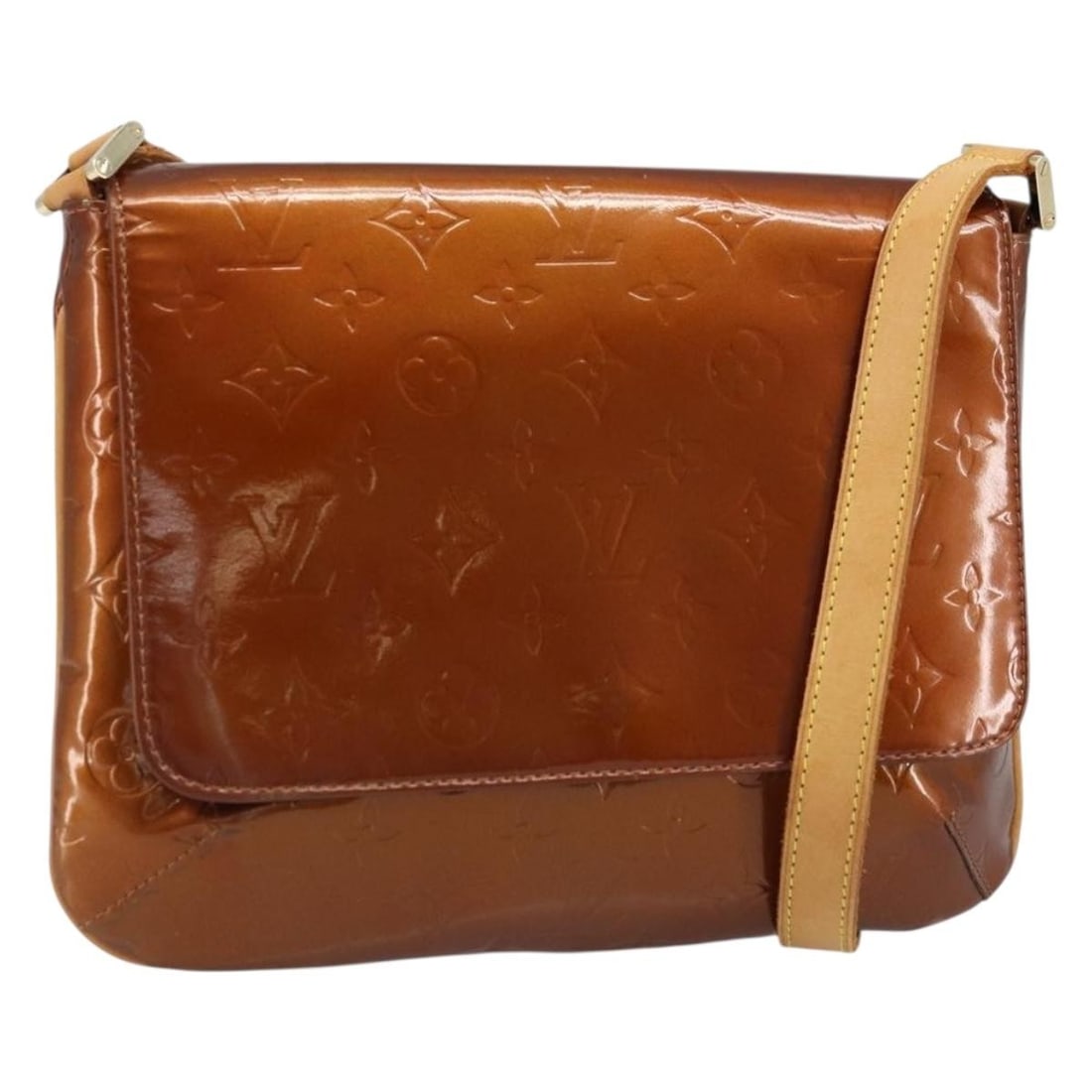 Louis Vuitton Thompson Street Shoulder Bag Bronze Patent Leather M91124: Louis Vuitton Thompson Street Shoulder Bag Bronze Patent Leather M91124 Louis Vuitton Monogram Vernis Thompson Street shoulder bag in bronze patent leather, made in Spain. Designed for women, this bag