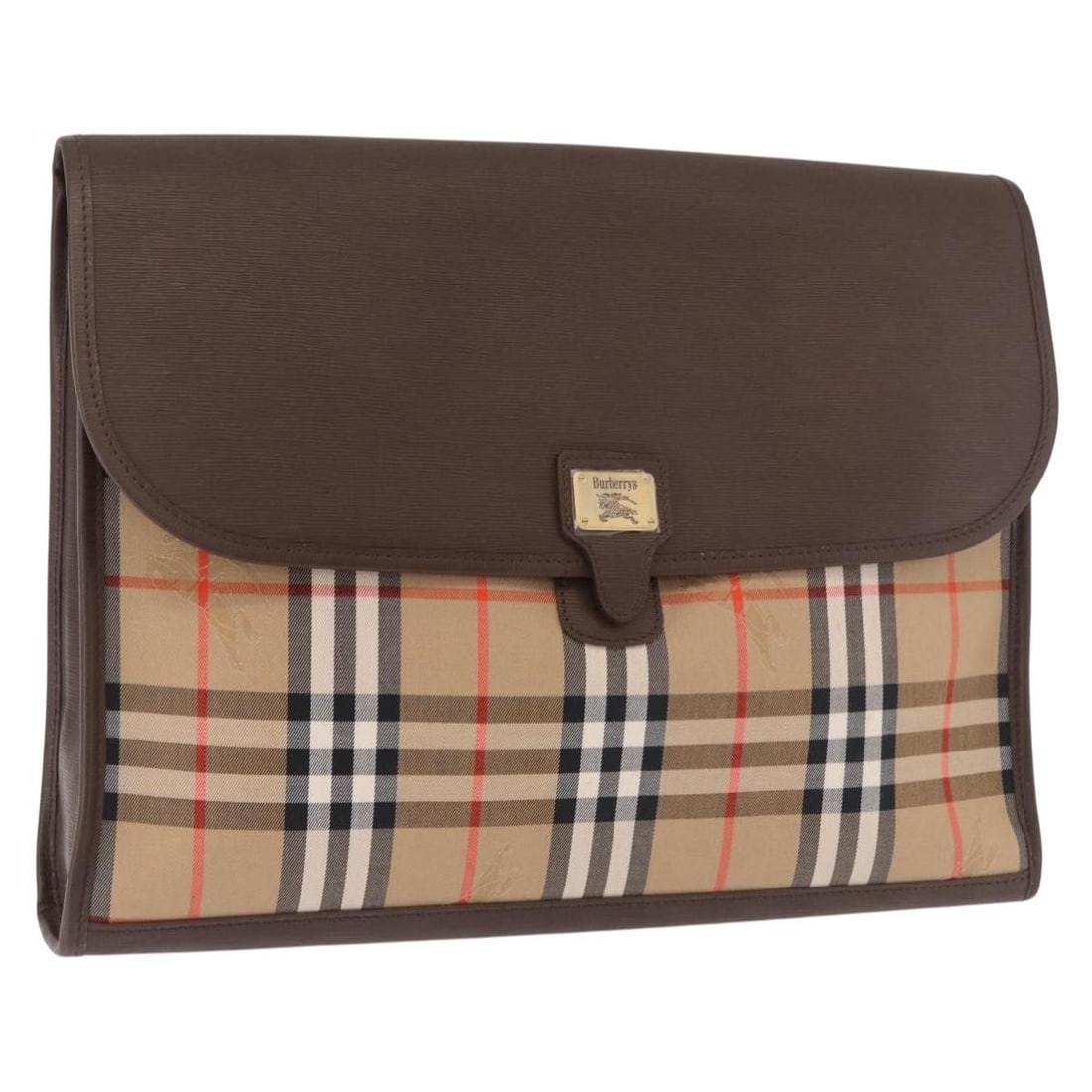 Burberrys canvas clutch handbag in beige and gold: Burberrys canvas clutch handbag in beige and gold Burberrys Nova Check clutch bag in beige and gold canvas. This women's clutch bag measures approximately 37 cm W x 27 cm H x 6 cm D (14.6 x 10.6 x 2.4