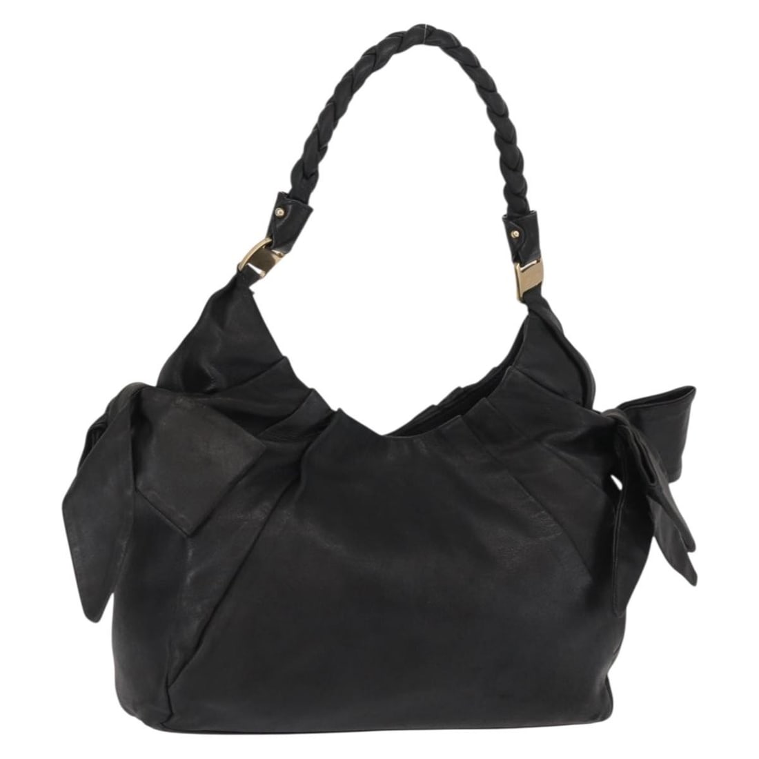 Black Leather Tote by Salvatore Ferragamo with Gold Accents: Black Leather Tote by Salvatore Ferragamo with Gold Accents This Salvatore Ferragamo tote bag features a black leather exterior with gold-tone accents. Made in Italy, the bag has a spacious main compa
