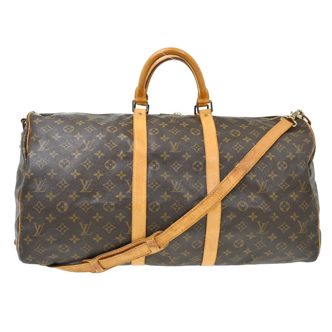 Louis Vuitton Keepall Bandouliere 55 Monogram Travel Duffle Bag M41414: Louis Vuitton Keepall Bandouliere 55 Monogram Travel Duffle Bag M41414 Louis Vuitton Keepall Bandouliere 55 travel handbag in Monogram canvas with leather handle and shoulder strap. It features a zip 