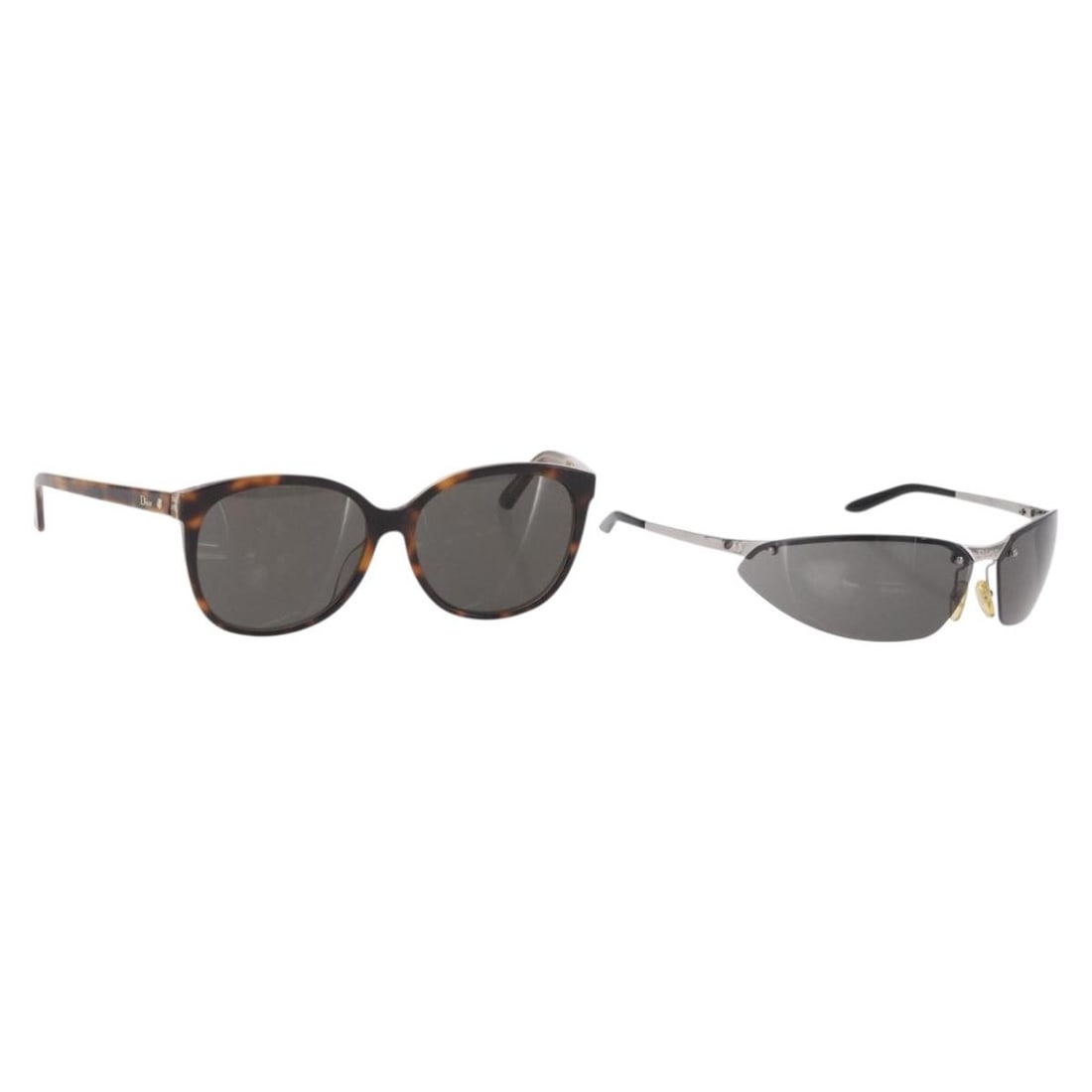 Christian Dior plastic sunglasses set of 2 black brown with case: Christian Dior plastic sunglasses set of 2 black brown with case Christian Dior sunglasses set in black and brown plastic, made in Italy. The listing includes a sunglass case. Condition is rated C and