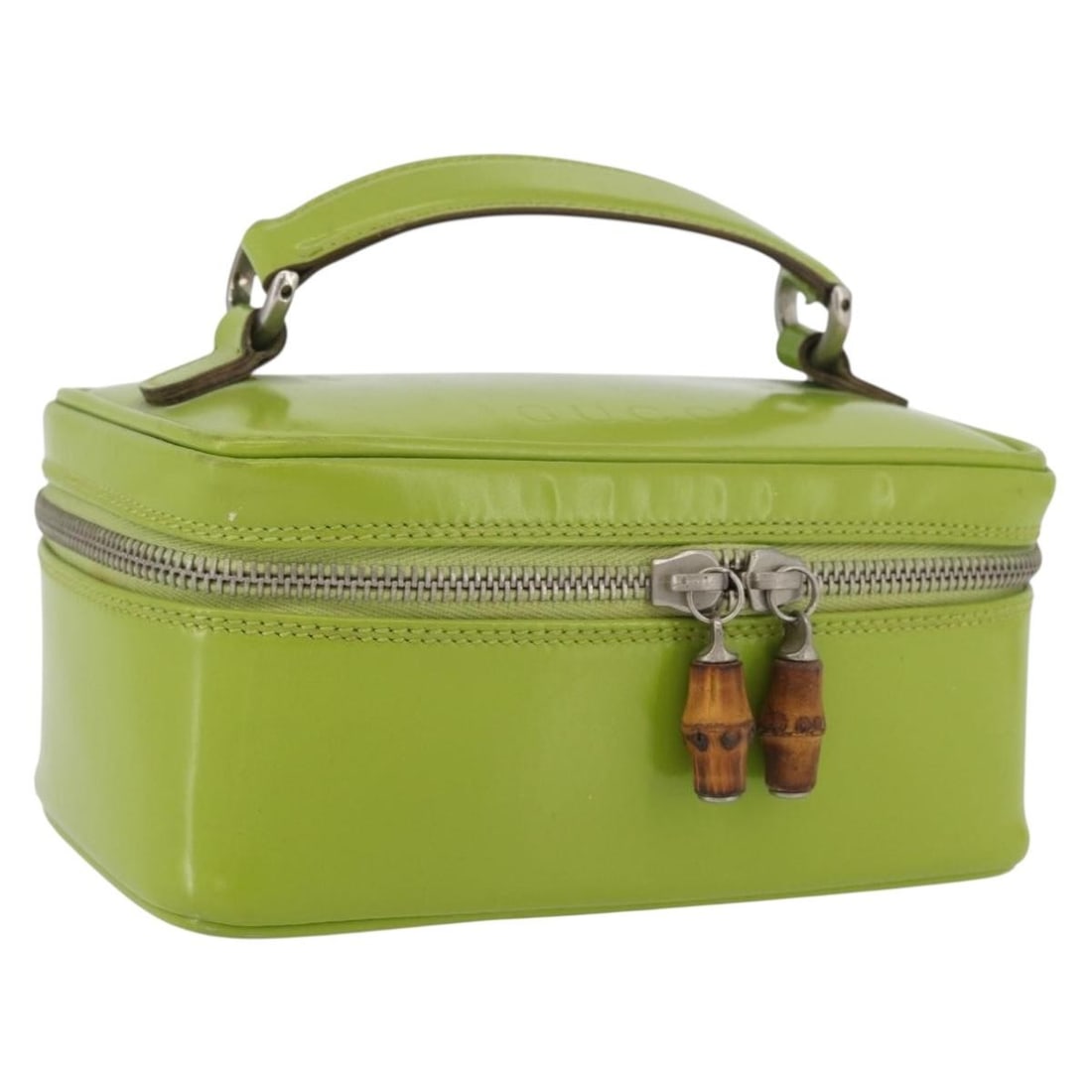 Gucci Bamboo patent leather green silver pouch with dust bag (1 of 18)