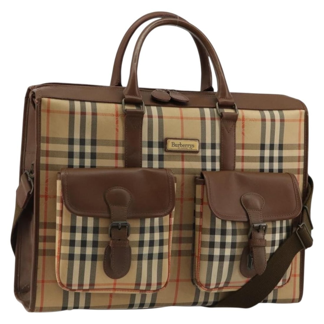 Burberrys 2way Canvas Business Bag Beige with Shoulder Strap: Burberrys 2way Canvas Business Bag Beige with Shoulder Strap Burberrys Nova Check business bag in beige canvas with a 2-way design. It includes a shoulder strap and features a business bag style. The 
